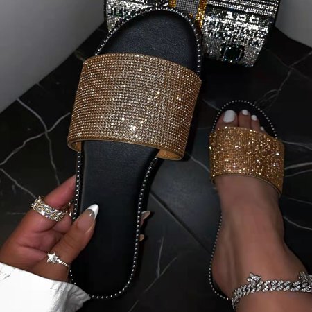 

Women Flat Slippers Slip On Sandals Casual Sandals Flat Open Toe Glitter Beach Slippers Note Please Buy One Or Two Sizes Larger