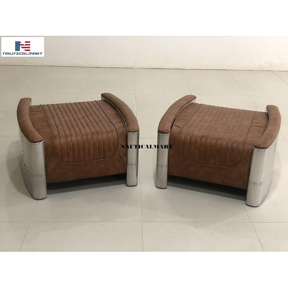 Nauticalmart Aviator Ottoman Chair Mid Century Vintage Industrial Sofa Furniture (Pair)