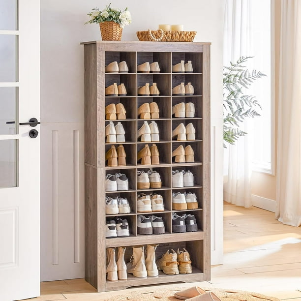 HOOBRO Shoe Cabinet 8 Tier Heavy Duty Shoe Rack with 24 Cubbies and 3 Hooks Entryway Closet Living Room Gray BG24SC01 Walmart Business Supplies