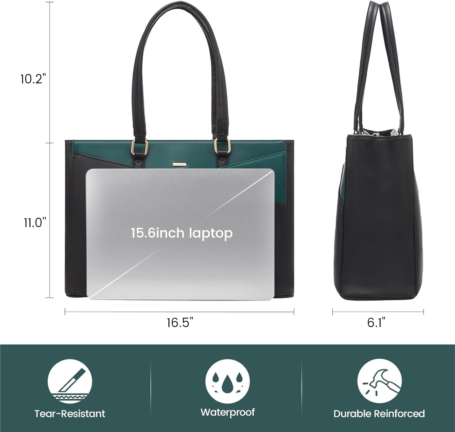 LOVEVOOK Laptop Tote Bag for Women 15.6 Inch Waterproof Leather Computer Bags Business Office Work Briefcase Black
