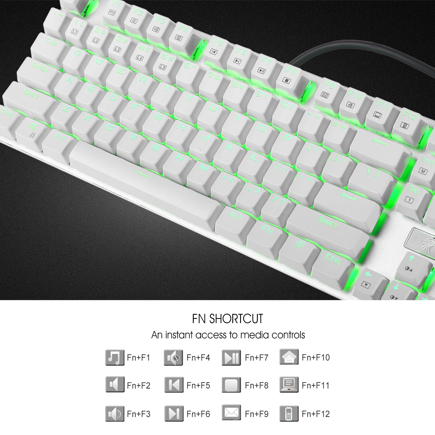 HUO JI E-Yooso Z-88 Mechanical Gaming Keyboard, Red Switches, Programmable RGB Backlit, 104 Keys Hot Swappable for Mac, PC, White