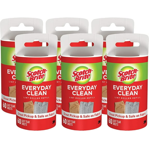 Scotch-Brite Lint Roller Refill, Works Great On Pet Hair, 60 Sheets (Pack Of 6)