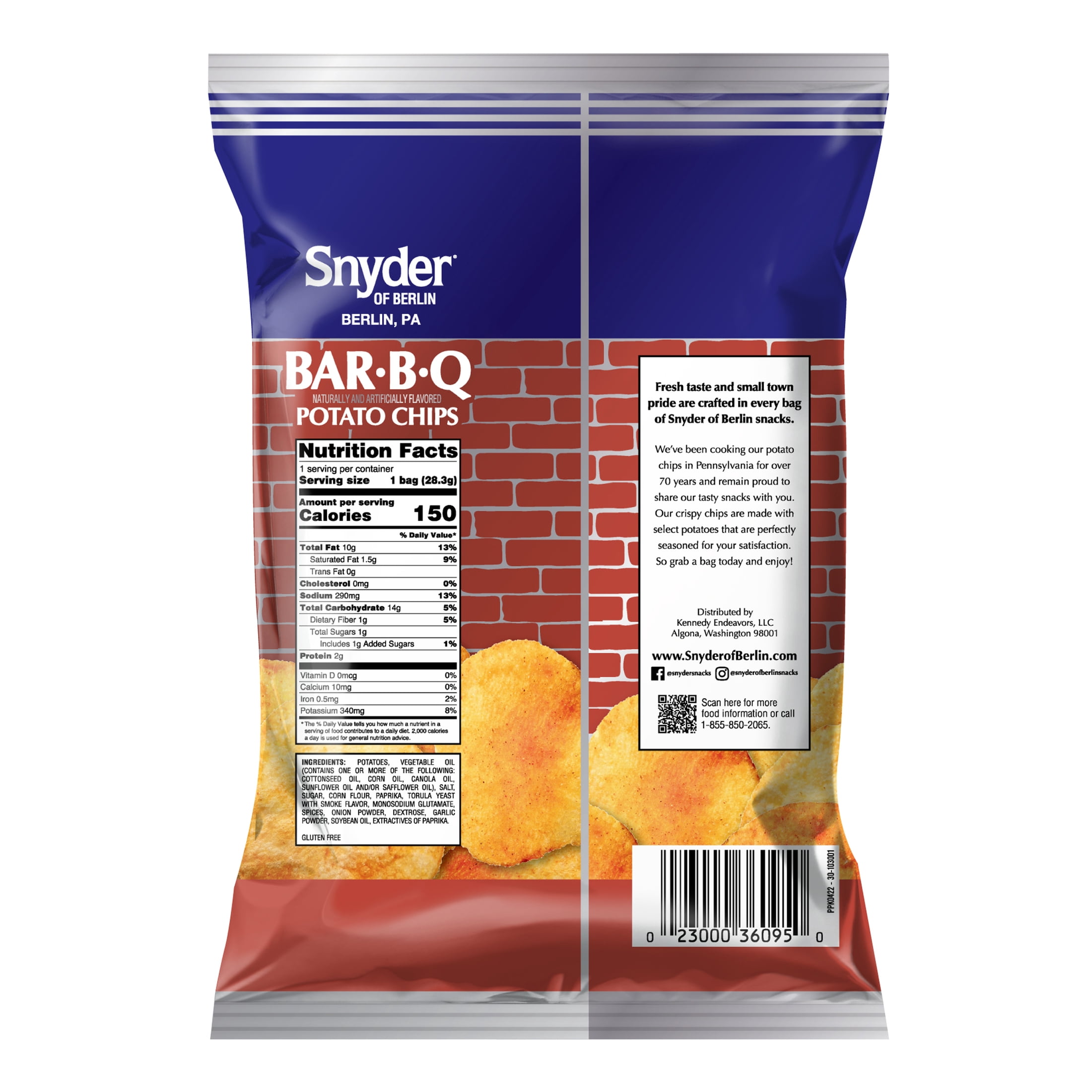 (2 pack) Snyder of Berlin Bar-B-Q Potato Chips, Gluten-Free, 1 oz Bag