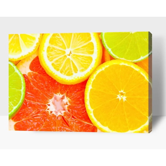 Kitchen Wall Decor Canvas Art, Colorful Yellow Lemon Fruit Canvas Print for Dining Room Decor, Contemporary Fruit Picture Kitchen Framed Painting for Restaurant Decor-Ready to Hang 12x18