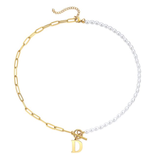 Vqysko-collar personalizado con inicial de media perla, medio Clip, letra delicada, colgante, cadena, novia, regalo personalizado para mamás