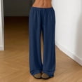 thumbnail image 6 of Spring Summer Pants for Women Soft Lounge Wide Leg Sweat Pants Elastic Waist Mid-Weight Pajama Pants with Pockets, #02 Navy L, 6 of 6