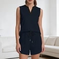 thumbnail image 5 of Zynoxe Womens Short Sets Casual Color Block V-neck Sleeveless Two Piece Sets for Daily Wear Summer Drawstring Vacation Lounge Sets with Pockets Navy M, 5 of 5