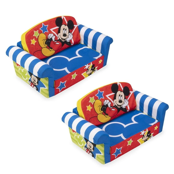 Marshmallow Furniture Lot de 2 Canapé-Lit en Mousse 2-en-1 pour Enfants à Ouverture Rabattable, Mickey Mouse
