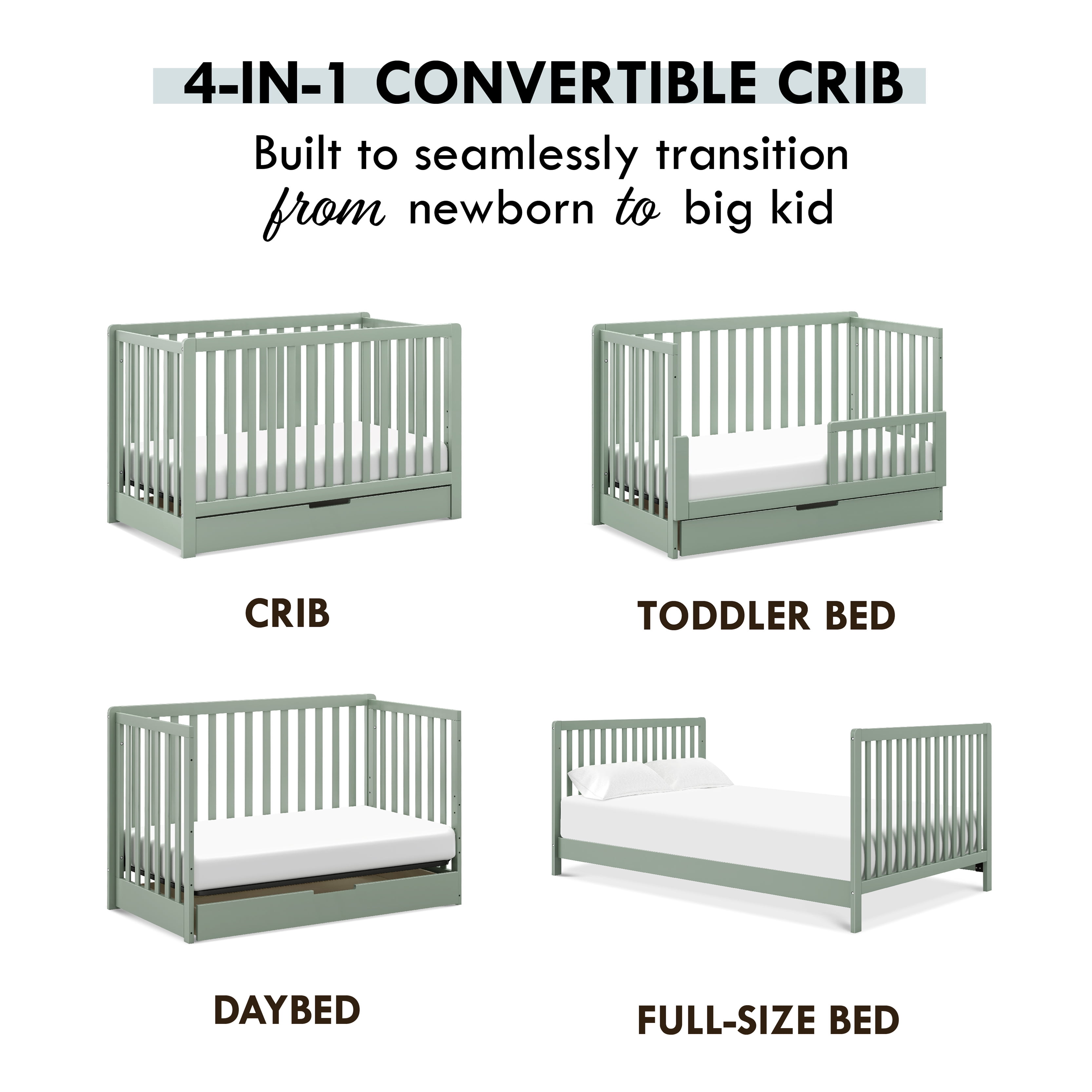 Carter's By DaVinci Colby 4-in-1 Convertible Crib w/ Trundle Drawer in Light Sage