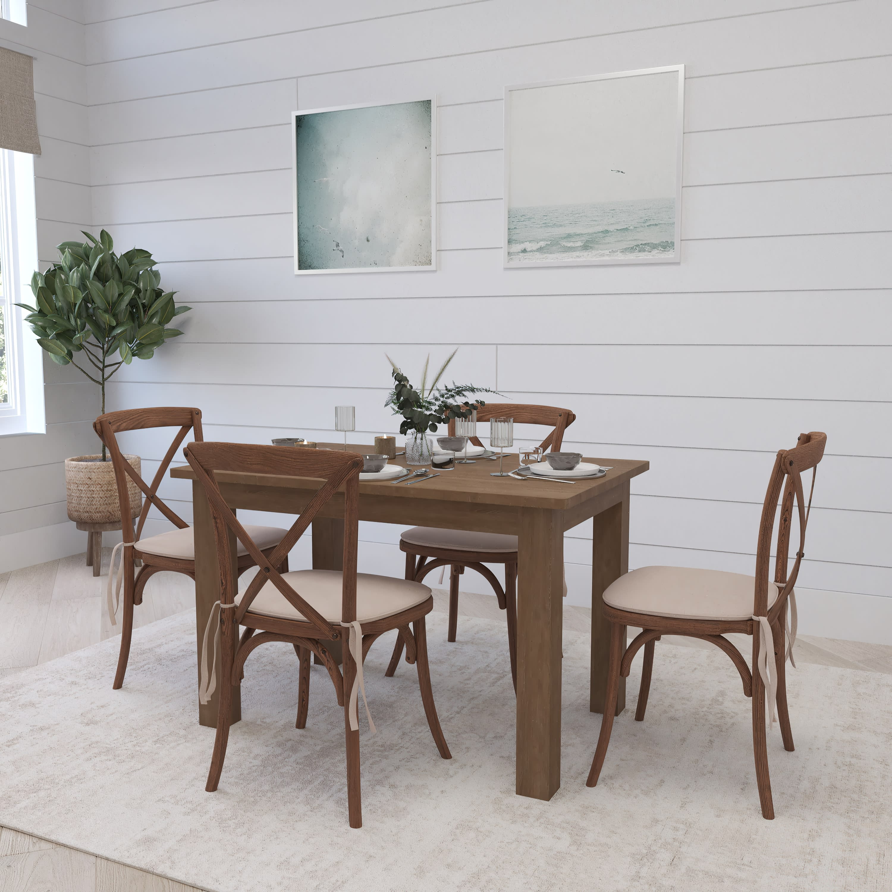 Merrick Lane 5 Piece Dining Set 46" x 30" Farmhouse Pinewood Dining