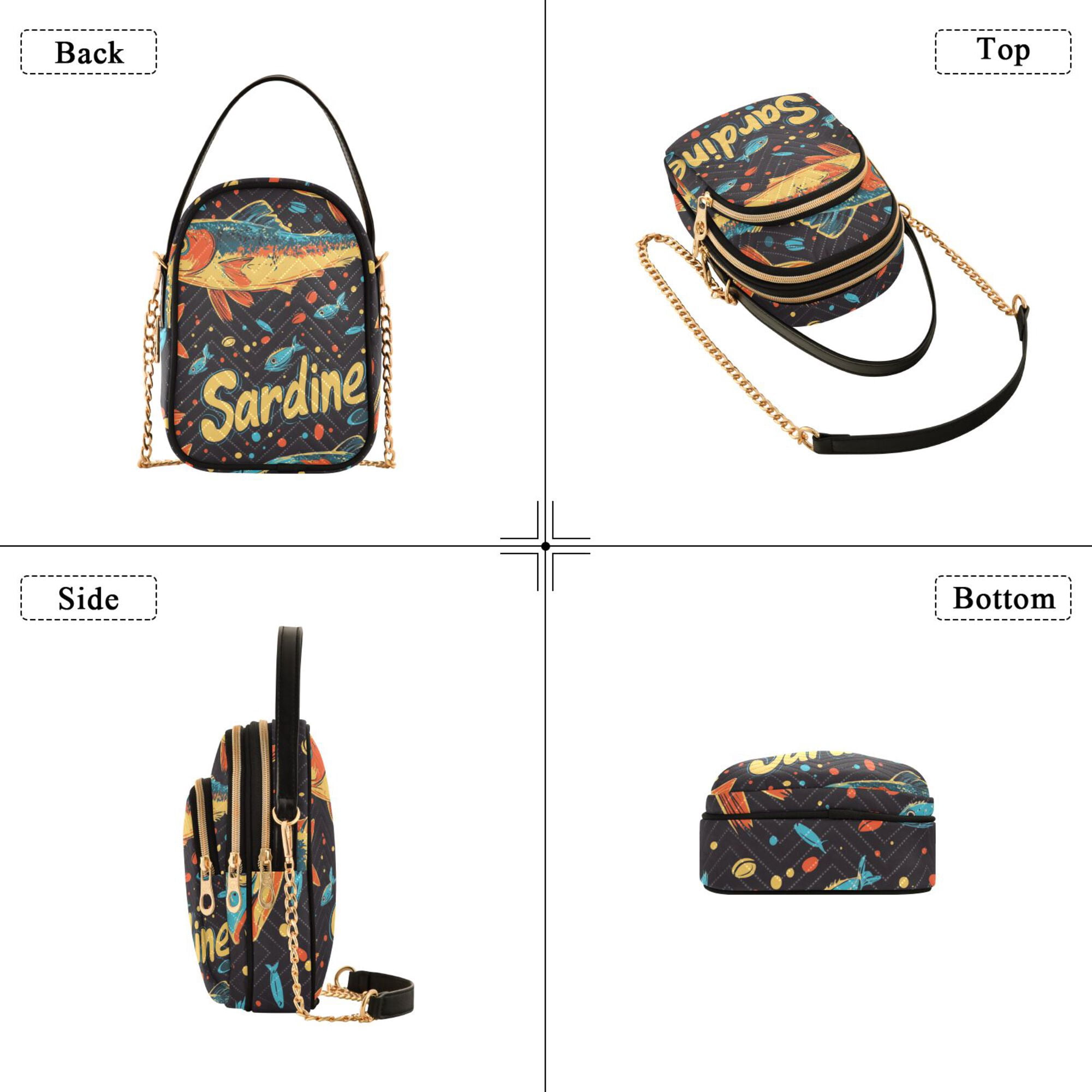 FORMRS Crossbody Bag for Women Quilted Travel Shoulder Cell Phone Purse with Chain Strap Handbag, Black Sardines Pattern