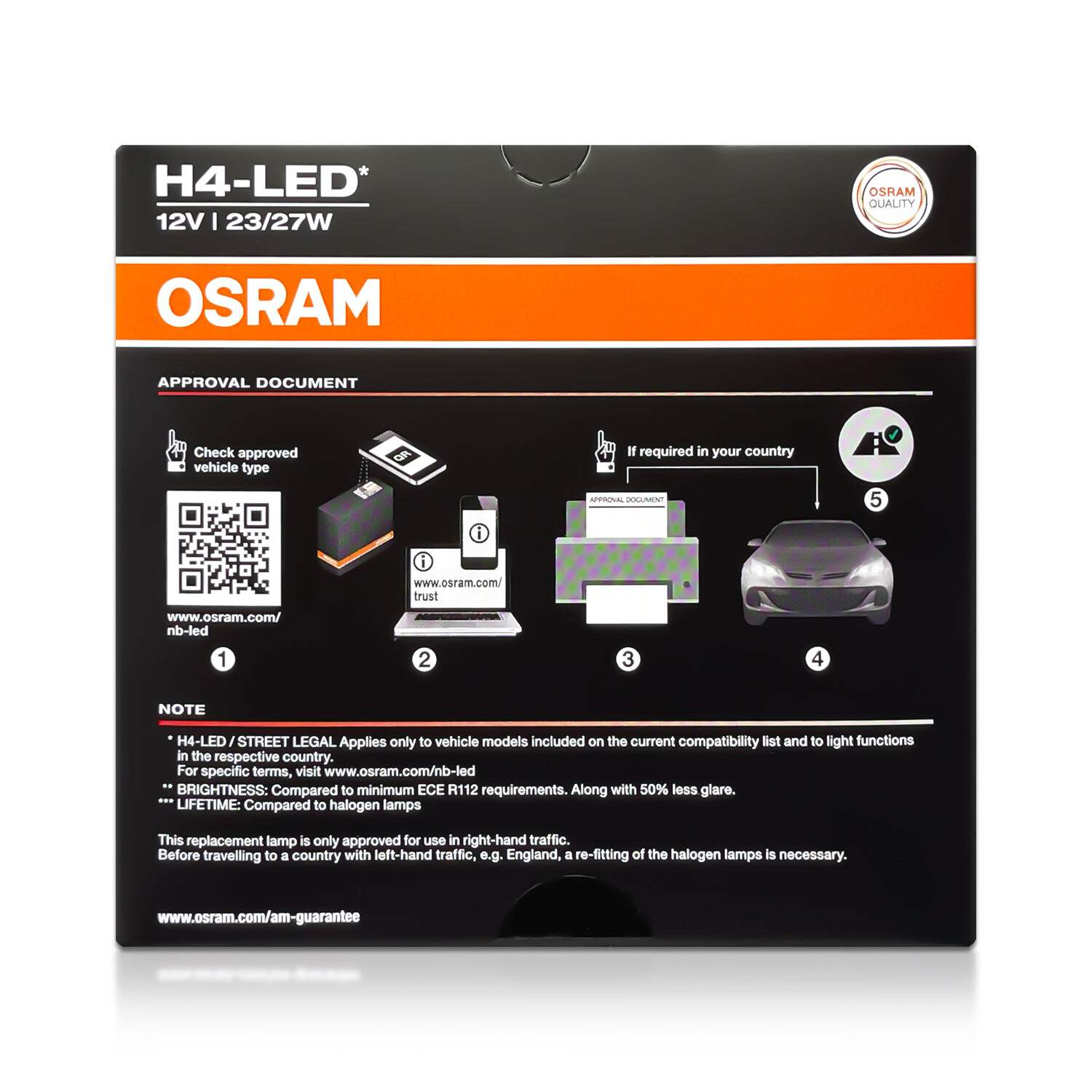 OSRAM Night Breaker 220 H4 Headlight Bulbs (Twin Pack) – 220% More Light, 12V