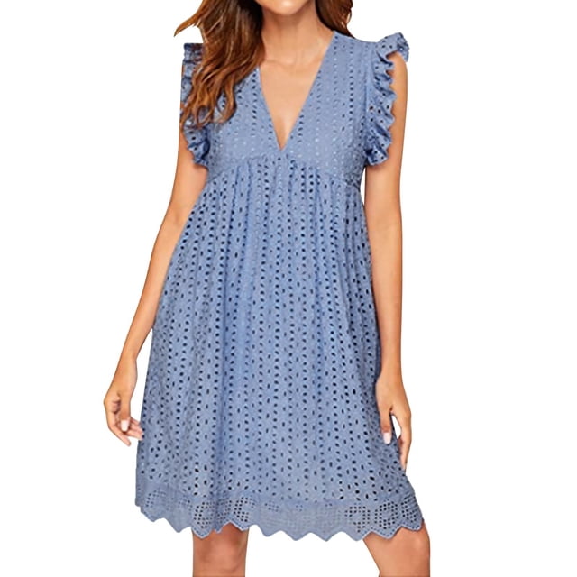 Ketyyh-chn99 Robe Maxi Grande Taille Combinaison Robe Maxi Manches à Volants Shorts Robe Mini Bleu Pâle,TP