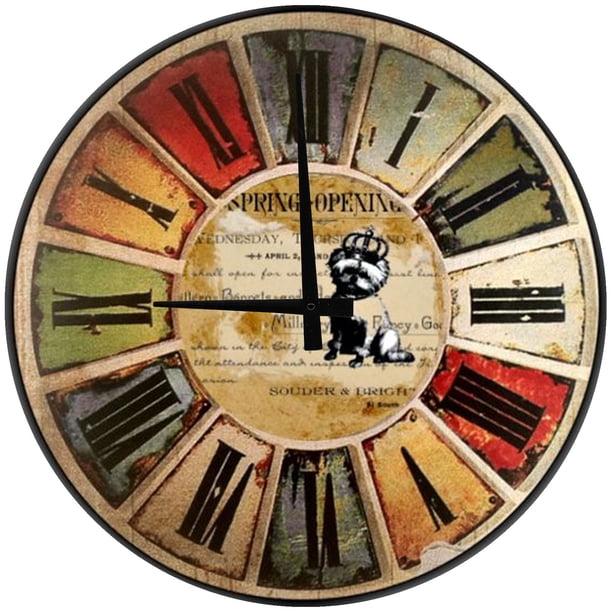Wood Wall Clock 18 Inch Round Colorful Large Numbers Roman Numeral ...