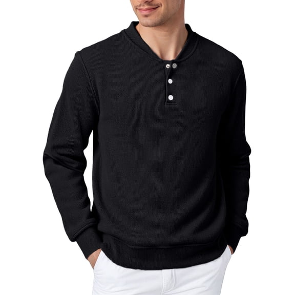 Men Sweatshirt Baseball Collar Solid Color Lined Hoodless Pullover Versatile Top