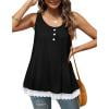 thumbnail image 1 of Tank Tops for Women Athletic Works Women's Summer Sleeveless Solid Lace Patchwork Button Round Neck Tank Top, 1 of 9
