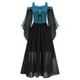 thumbnail image 2 of YONGHS Halloween Gothic Dress for Girls Lolita Princess Lace Up Cold Shoulder Dress Medieval Cosplay Costume Dark Blue 14, 2 of 7