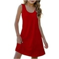 thumbnail image 4 of Girls Dress Size 4-14 Years Scoop Neck Sleeveless A Line Short Sundress with Pockets Summer Tank Top Dress (5 Years, Red), 4 of 7
