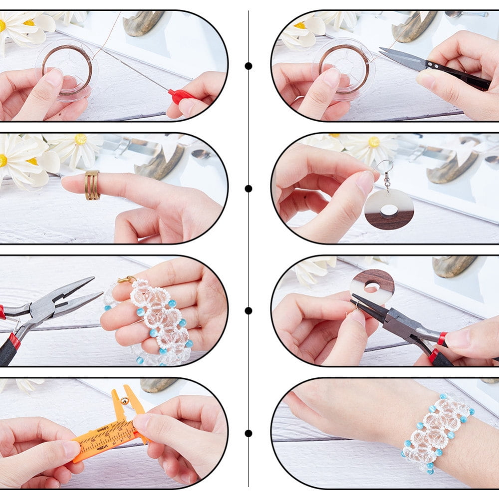 DIY Jewelry Tool Sets with Wire-Cutter Plier Round Nose Plier Side Cutting Plier Brass Rings Crochet Hook Needles Scissor Bead Awls