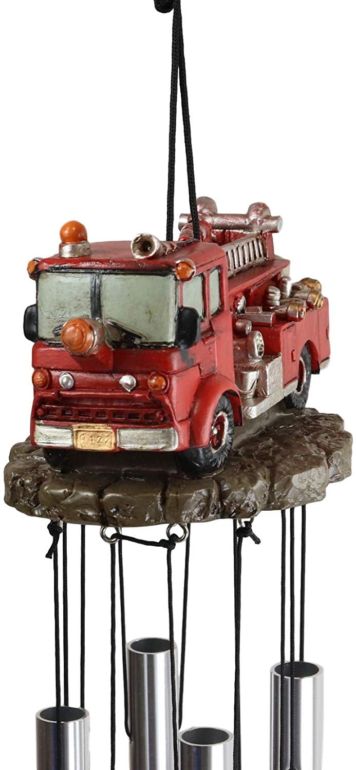 Ebros Red Fire Engine Truck Model Resonant Relaxing Wind Chime Patio Garden