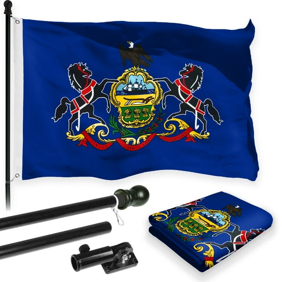 G128 Combo Pack: 6 Feet Tangle Free Spinning Flagpole (Black) Pennsylvannia PA State Flag 3x5 ft Printed 150D Brass Grommets (Flag Included) Aluminum Flag Pole