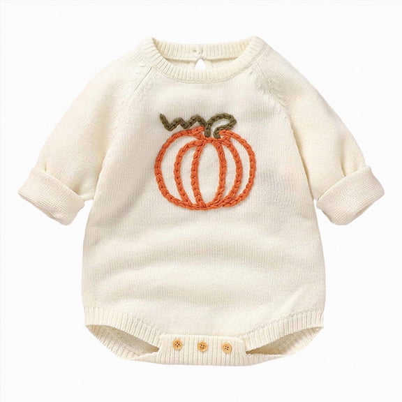 KJameas Baby Boys Girls Romper Knitted Pumpkin Applique Long Sleeve