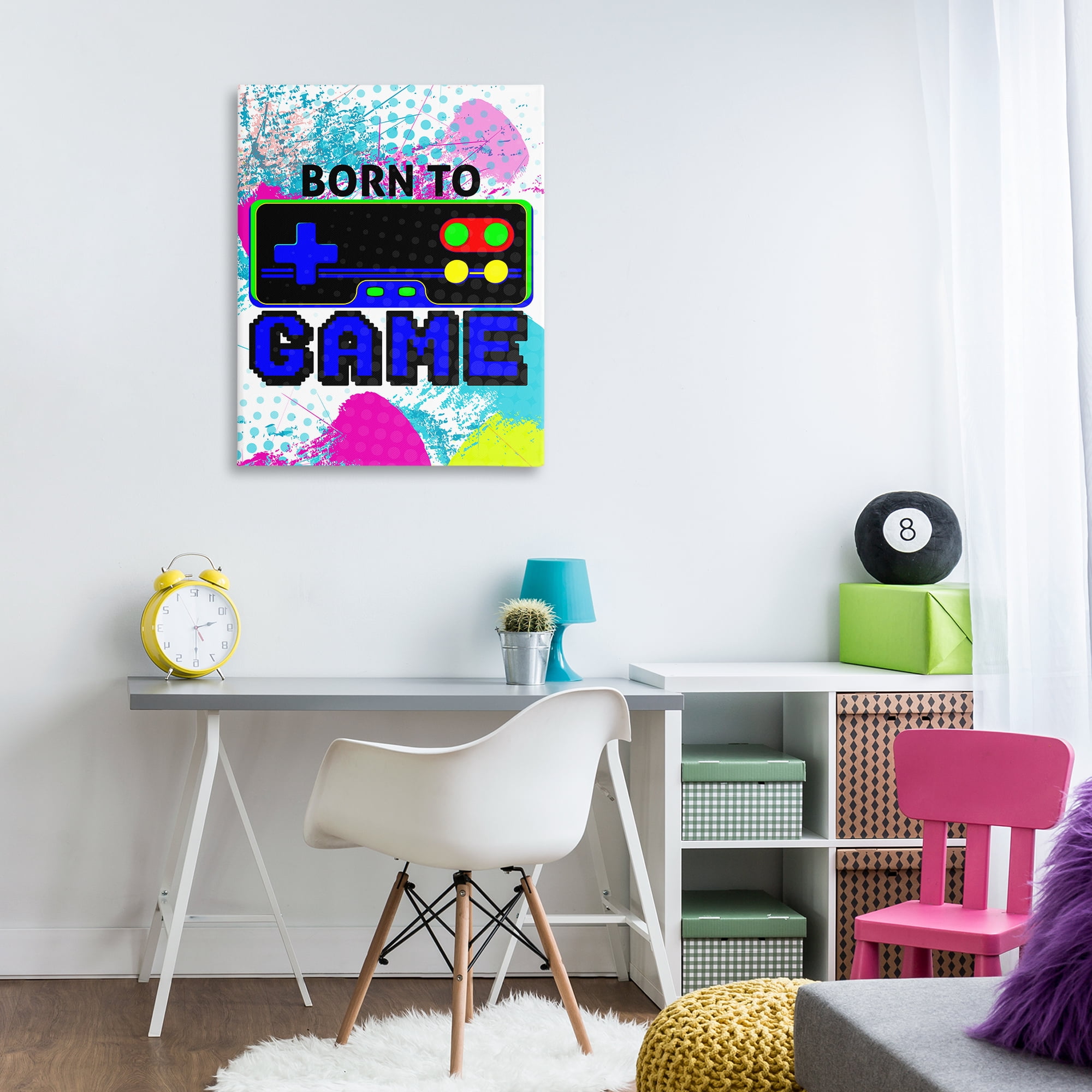 Stupell Industries Boy's Born to Game Typography Painting Gallery Wrapped Canvas Art Print Wall Art, 30 x 40