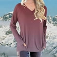 thumbnail image 2 of Fall Winter Savings!Ahuyuic Womens Blouse Print V Neck Long Sleeve Loose T-Shirt Casual Top for Women L Wine, 2 of 5