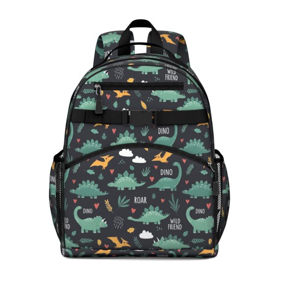 Dinosaur and Heart Navy Pattern Cute School Backpack Bag for School with Padded Back and Adjustable Shoulder Straps 15.25"x11.5"x5.25"