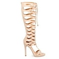 thumbnail image 2 of New Women Liliana Jesse-123 Leatherette Criss Cross Knee High Gladiator Sandal, 2 of 6