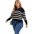 thumbnail image 2 of DARING DIVA Plus Size Striped Long Sleeve Crewneck Pullover Sweater 2X Black, 2 of 5