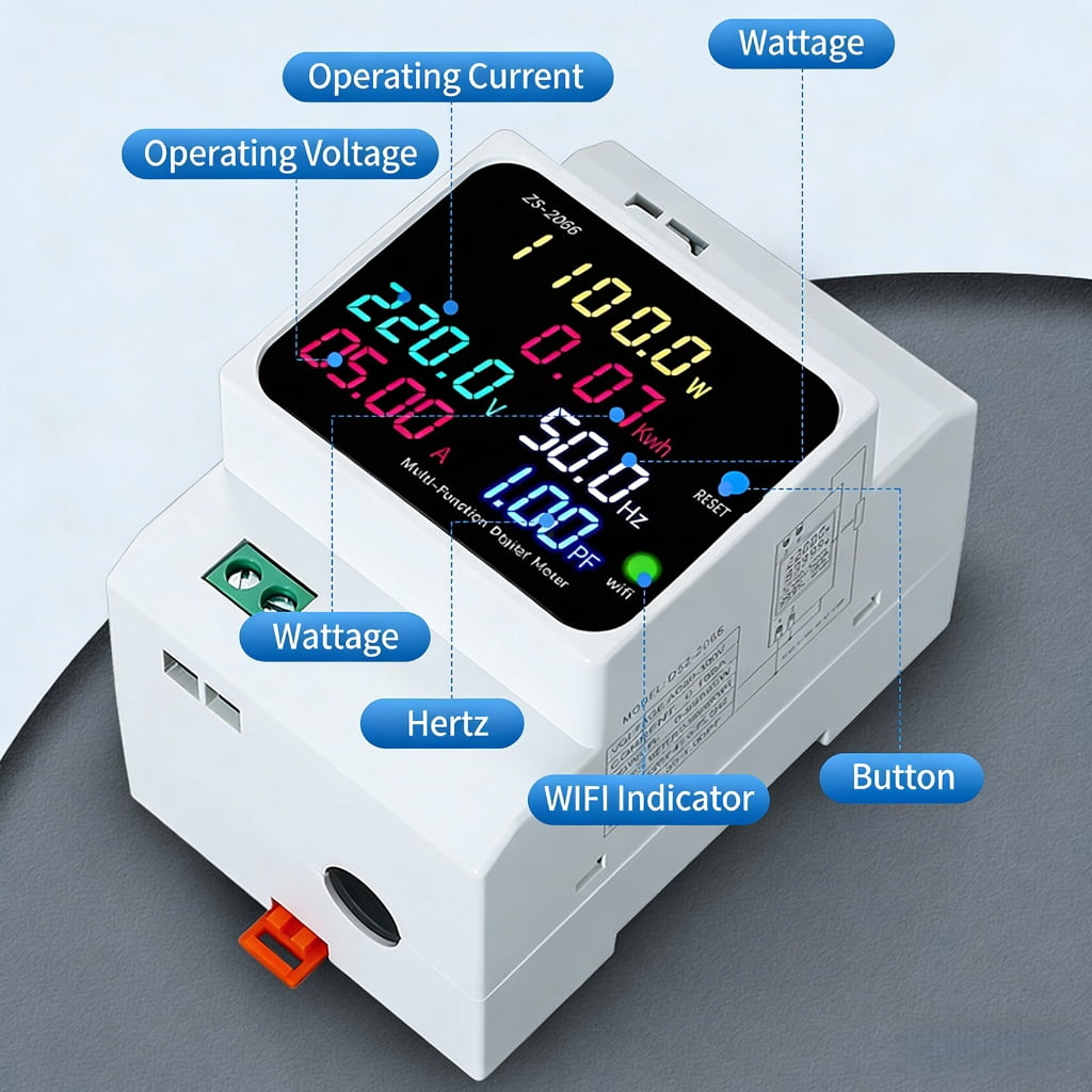 DIN Rails Energy Meter Monitors Multimeter 40-300/250-450V 100A Voltages Current Voltmeter Ammeter Watt