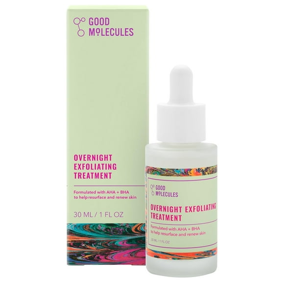 Good Molecu-les Overnight Exfoliating Treatment, AHA & BHA Facial Exfoliant, 1 fl oz
