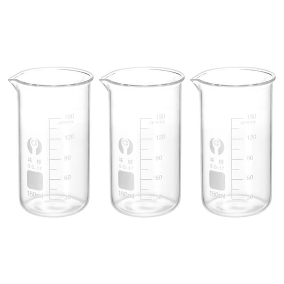 Unique Bargains 3Pack 150ml Tall Form Glass Beaker, 3.3 Borosilicate Glass Graduated Measuring Cups with Spout