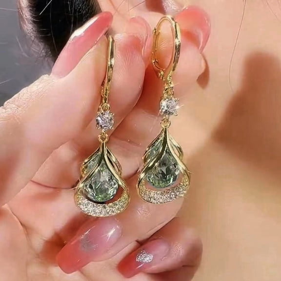 Elegant Dangle Earrings with Teardrop Shaped Gemstone and Pave Accents for Women Fashion Jewelry for Special Occasions and Daily Wear