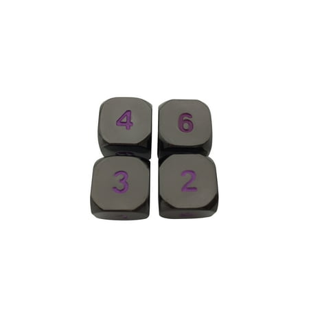 Whisper Metal - 4 Pack of D6 - Whispers of the Void | Shiny Black Nickel with Purple Numbers Metal Dice Set -