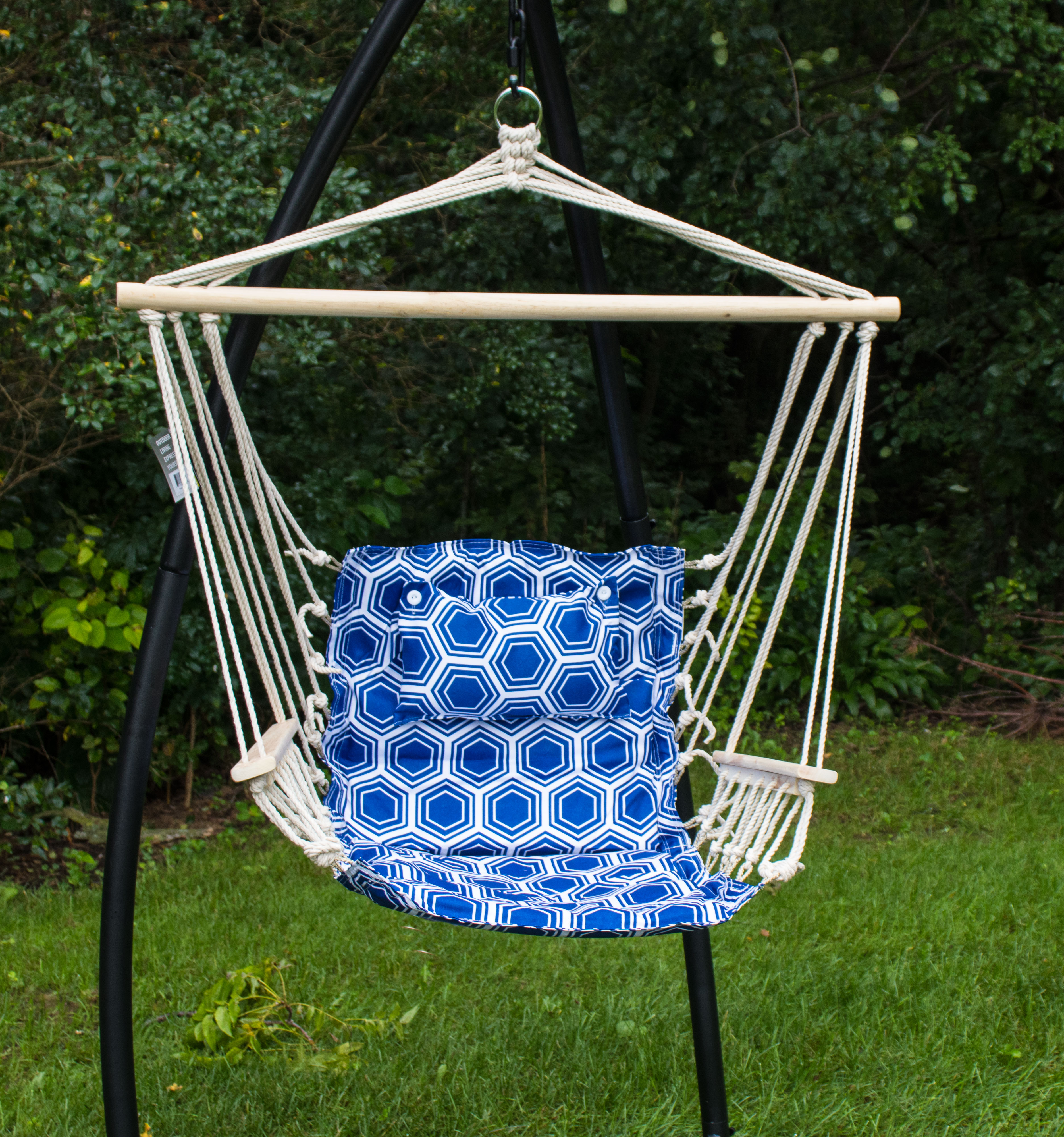 Hammock Chair with Stand - Blue w/ White Rings Pattern - image 2 of 2