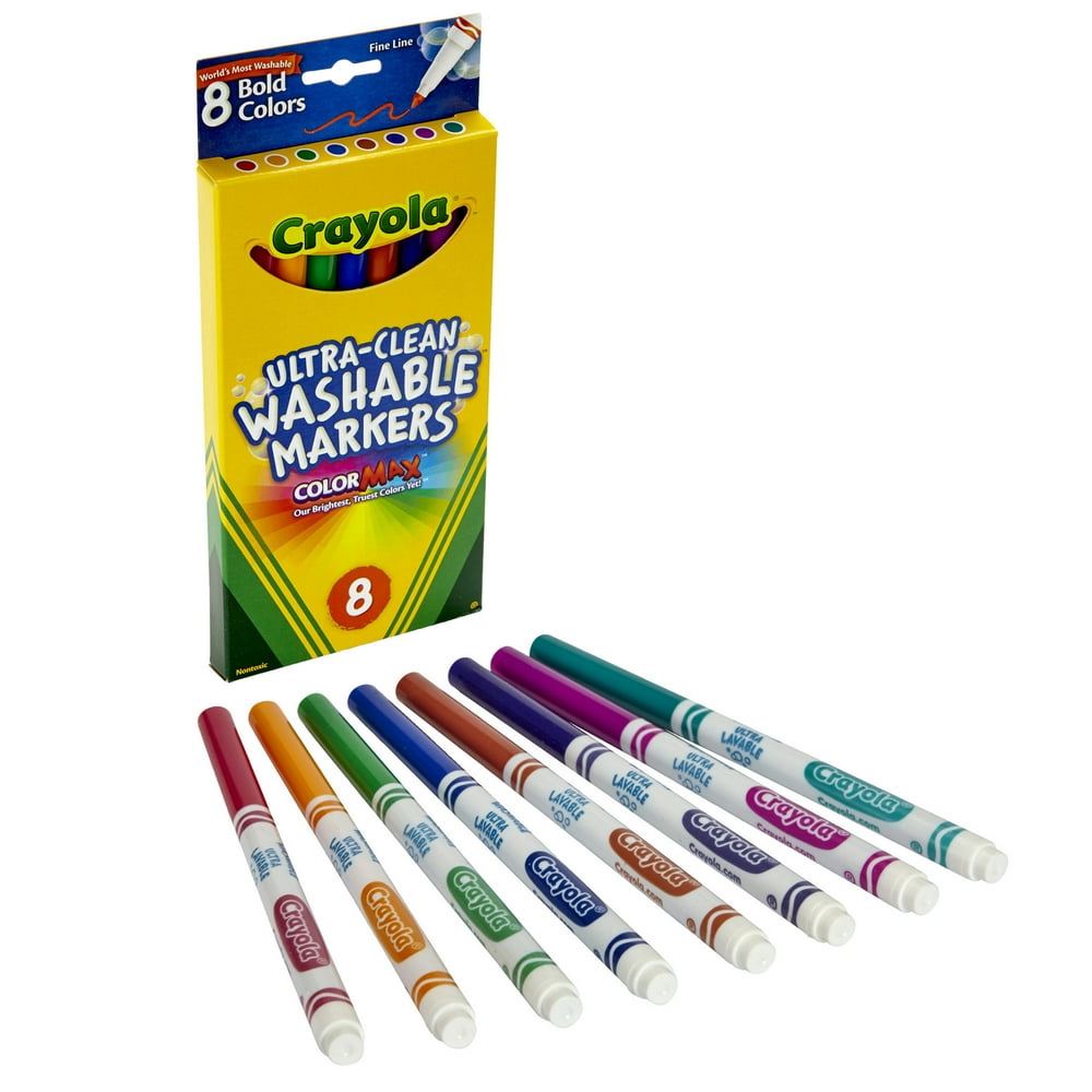 Crayola UltraClean Washable Markers, Fine Tip, Bold Colors, 8 Per Box