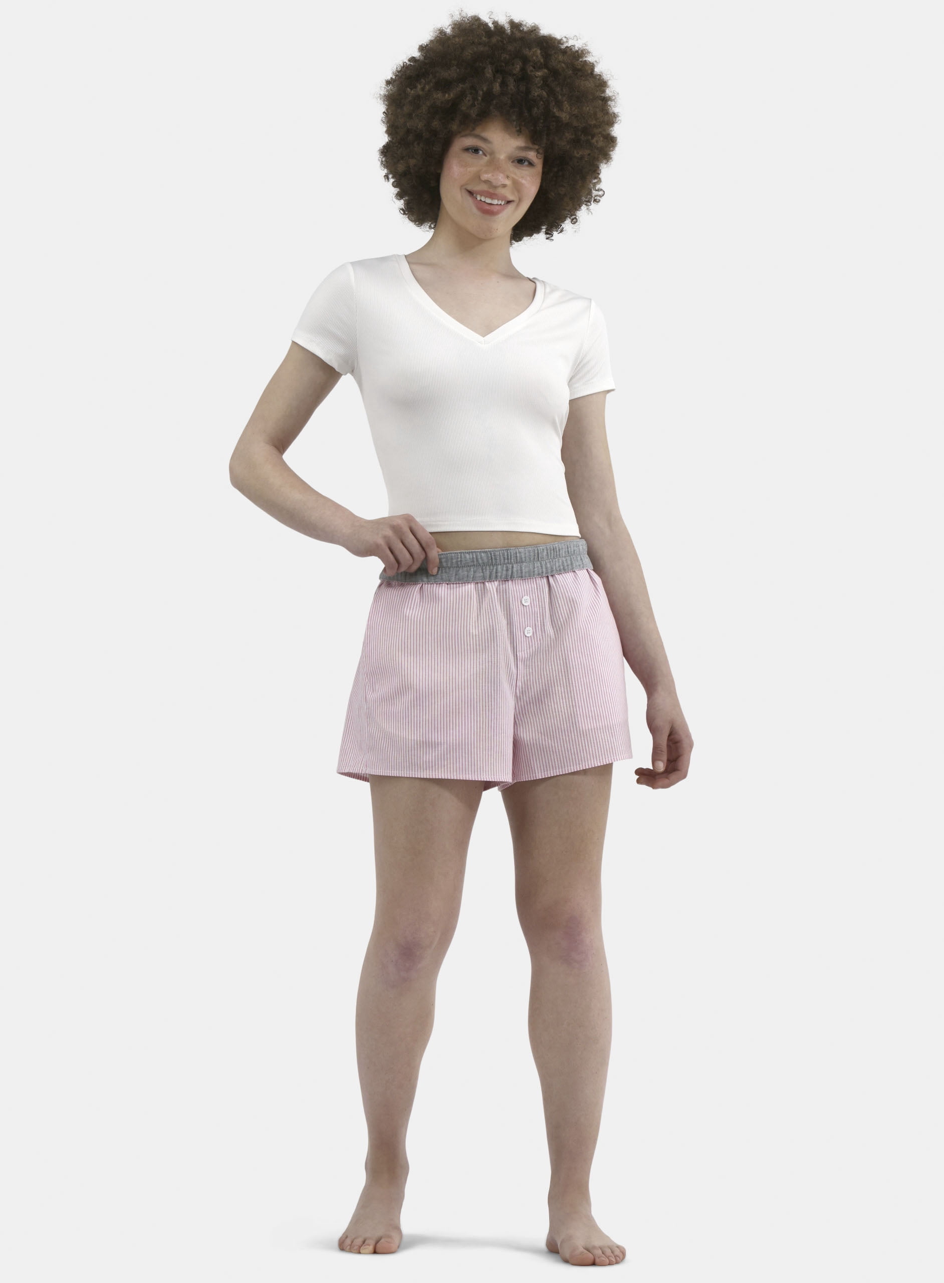 No Boundaries Cotton Boxer Shorts with Rollover Waist, 3'' Inseam, Women's