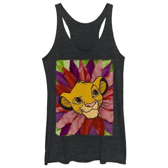 Women's Lion King Simba Leaf Mane Racerback Tank Top Black Heather Medium