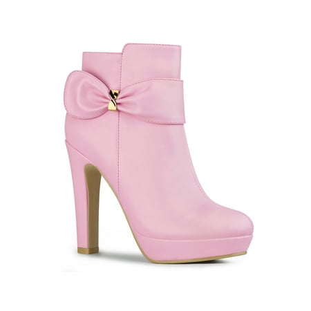 

Allegra K Women s Chunky High Heels Platform Bow Decor Ankle Boots