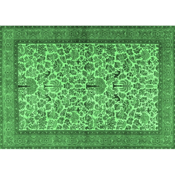 Ahgly Company Indoor Rectangle Persian Emerald Green Traditional Area Rugs, 2' x 3'