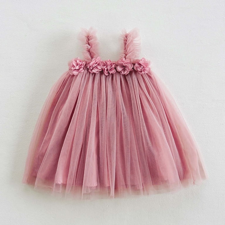 TBWNWG Toddler Girls Holiday Party Dress Sleeveless Mesh Flower for Dance Celebration and,Sizes 18-24 Months