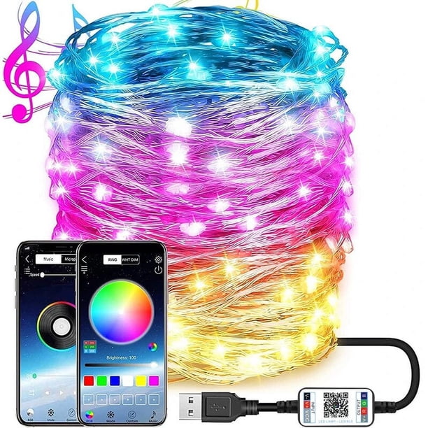 Tira de luces Led con Bluetooth para decoración de dormitorio, luces inteligentes de hadas impermeables con Control por aplicación para exteriores, USB, Navidad, Año Nuevo, 2024