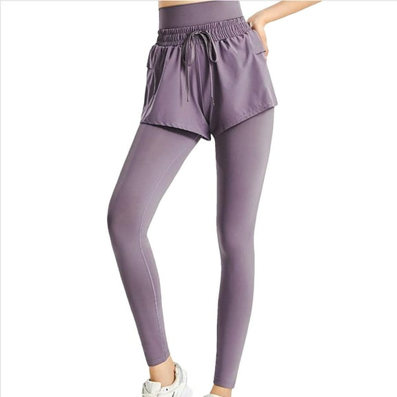 ABATAB Womens Plus Size Pants 2 in 1 High Waist Workout Pants Quick Dry Yoga Running Exercise Leggings with Pockets