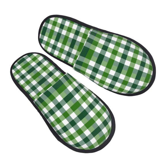 House Slippers for Women Men - Green Gingham plaid Checkered Lightweight House Shoes Fuzzy Slippers, Soft Slip-On Cozy House Slippers for Woman Indoor Outdoor