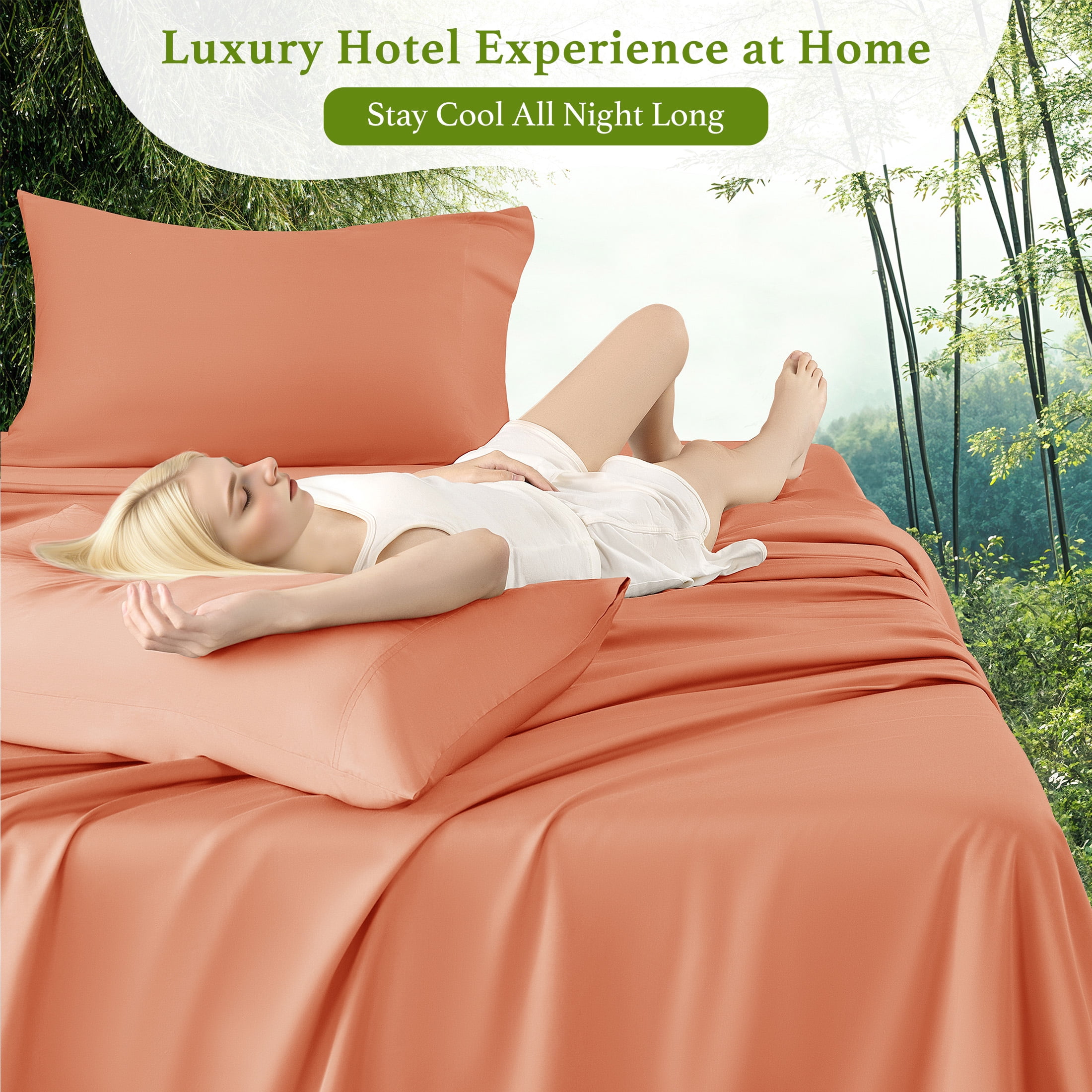 Baauye Cozy Bamboo Sheets Set, 4-Piece California King Sheet Set with 16" Deep Pockets, Soft and Breathable Bed Sheets, Coral