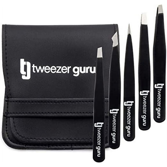 Tweezer Guru Stainless Steel Slant Tip and Pointed Eyebrow Tweezer Set