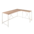 thumbnail image 2 of Posy Corner Desk, L Shaped White Metal Frame, X Crossed, Oak Brown Wood Top, 2 of 2