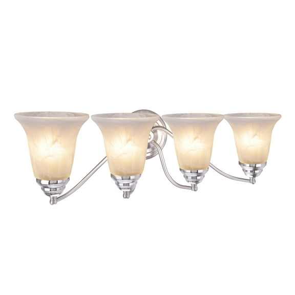 Aspen Creative 62136, Four-Light Metal Bathroom Vanity Wall Light Fixture, 23 1/2" Wide, Transitional Design in Brushed Nickel with Faux Alabaster Glass Shade